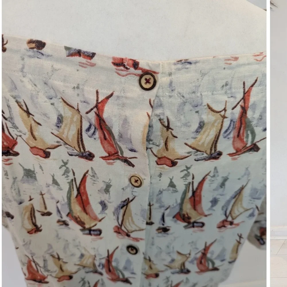 Vintage Laura Ashley Nautical Sailboat Print Blouse size 12 - Picture 3 of 7